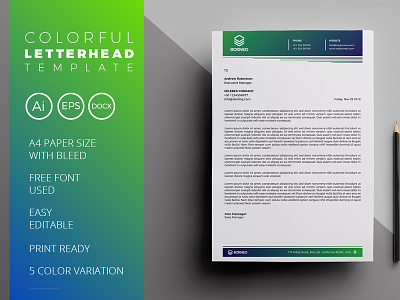 Colorful Leterhead Template a4 a4 size blue branding clean colorful corporate creative design letterhead print ready professional red simple vector white