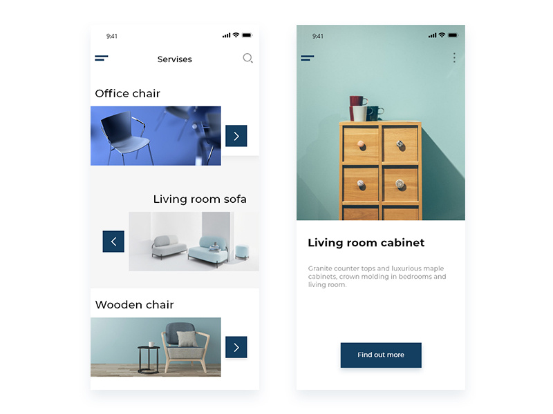Furniture application interface by JackyMok on Dribbble