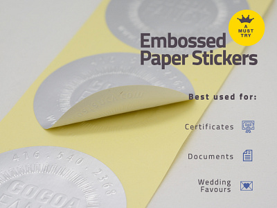 Embossed Paper Stickers branding design sticker