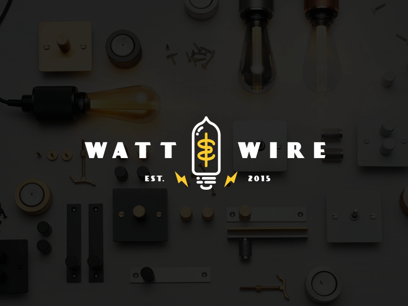 Watt & Wire Final gold lamp lightbulb lighting lightning logo modern simple vintage watt wire