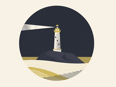 Lighthouse cliff halftone light lighthouse ocean rock sea simple texture waves