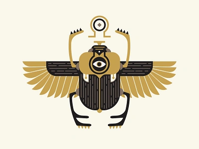 Scarab alchemy beetle black egyptian eye gig gold illustration lines poster scarab wings