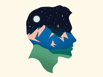 Head in the Stars cameo head hills moon mountains silhouette simple stars texture