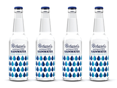 Richard's Rainwater bottles design drops modern packaging pattern rain renders simple sparkling typography vintage