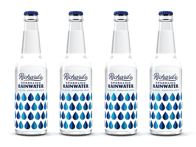Richard's Rainwater bottles design drops modern packaging pattern rain renders simple sparkling typography vintage