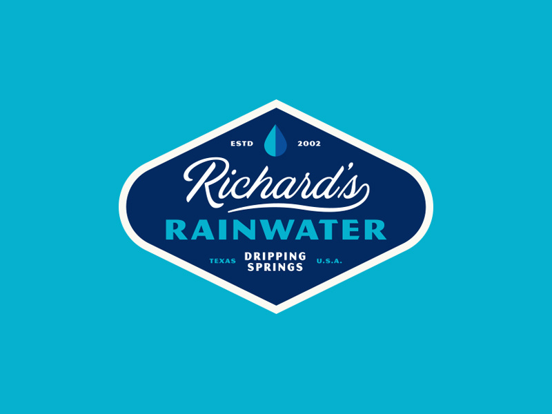 Richard's Badge modern badge vintage typography simple design packaging sparkling bottles drops rain