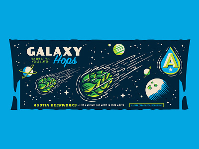 Galaxy Hops beer comet galaxy hops illustration moon planets space spaceship stars