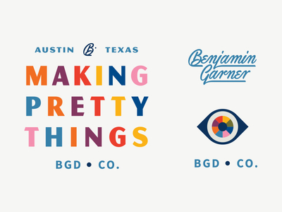 BGD Co.Ilustración script tipografía logotipo identidad marca rueda color ojo