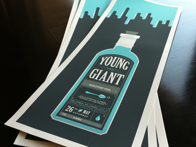 Young the Giant blue bottle cool cough gig poster gray illustration poster simple skyline syrup vegas