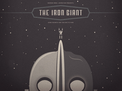 The Iron Giant bomb earth giant illustration iron monochromatic movie poster retro robot rocket sci fi simple space stars vintage