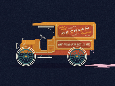 Ice Cream Co. antique blue carriage fun gold ice cream illustration lines melting old orange pink retro simple tuck vintage wheels wood