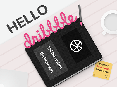 Hello, dribbble! ✨ design first shot flatlay illustration notebook vector vector art