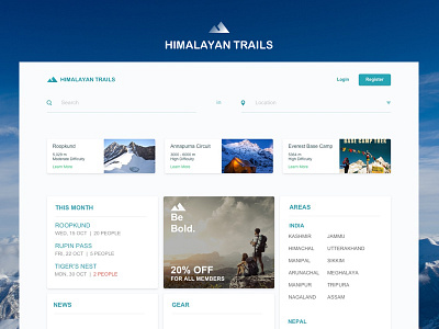 Himalayan Trails - treks & adventure adventure card design layout material minimal ui ux web whitespace
