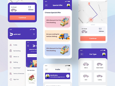 Packers and Movers UI Kit booking app branding concept courier service creative design delivery ios app location app mobile app design mockup movers movers and packers concept packers packers and movers product transport ui