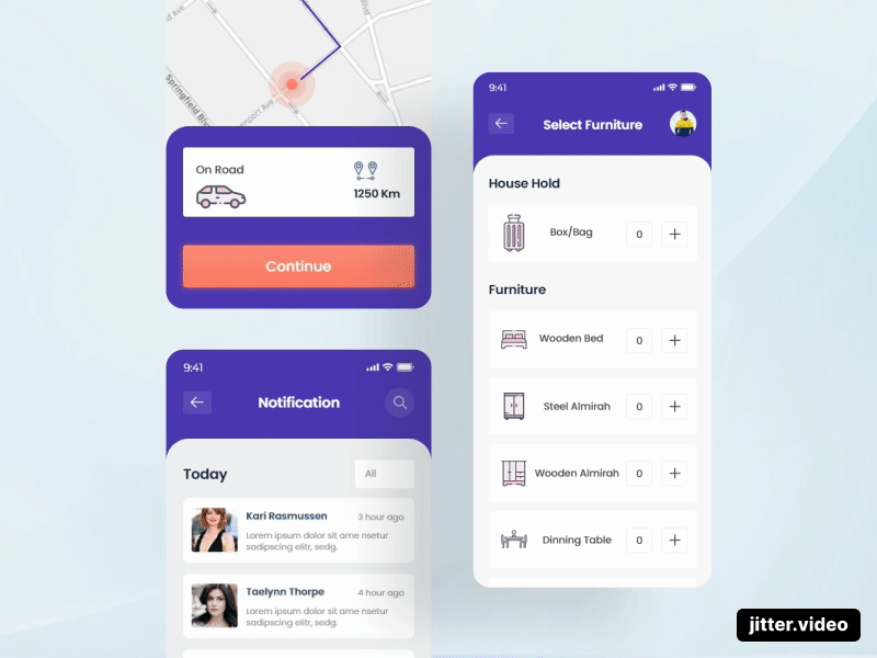 Packers and Movers UI Kit animation booking app branding courier service creative design delivery illustration location app mobile app mockup movers movers and packers concept on demand app packers packers and movers product top design transport ui
