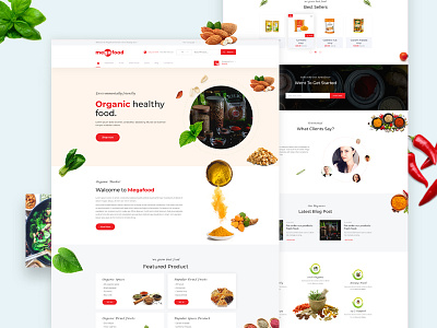 Megafood home page design client concept food market place restaurant template weblanding page