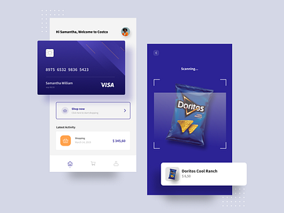 Costco - Mobile Shopping App blue branding card chip clean color design gradient homepage minimalist modern payment scanner solid color typography ui uidesign uiux ux visa