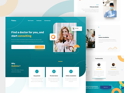 Medicine - Exploration for Health Websites brand clean doctor feature health healthy homepage landingpage layout minimalist nurse section shape testimonial typogaphy ui uidesign uiux webdesign website