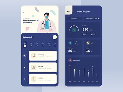 Health Tracking App analitycs app card chart clean dashboard date health ios medical minimalist mobile modern patient statistic tracking app training ui ux