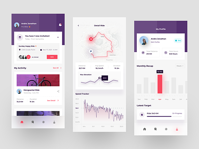 Cycling Tracker App 🚲 bike chart clean cycling design gps interface maps minimalist mobile ride app route sport statistic track app uidesign uiux