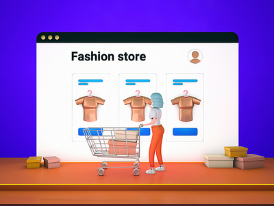 Online shop vs retail store 3d character design concept design ecommerce online shopping online store web website