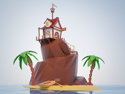 Low poly hotel on island 3d blender hotel island low poly