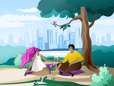 Picnic in the big city adobe adobe illustrator affinity affinity designer branding characters city design graphic designer illustration ipad love nature people picnic ui vector