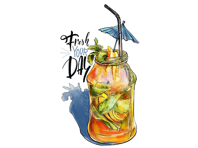 Digital illustration and lettering. Lemonade. Fresh your day.