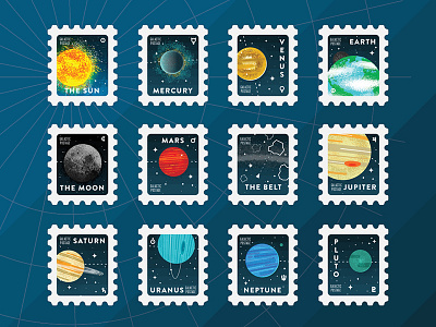Nursery Print of the Solar System 100 day project 1¢ solar system stamp