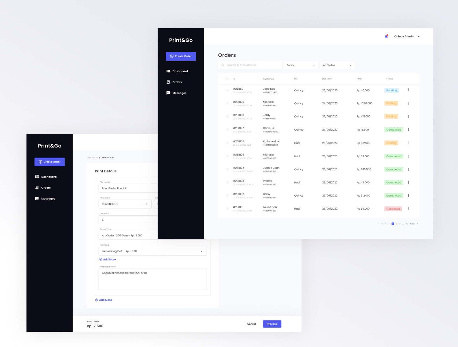 Printing Order List System by Monica Pangestu on Dribbble