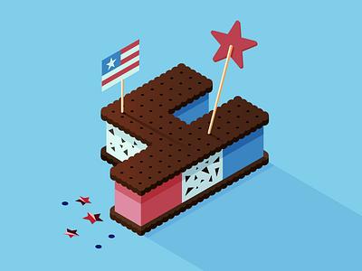 4th 4th america desserts holiday ice cream illustration isometric july sandwich vector