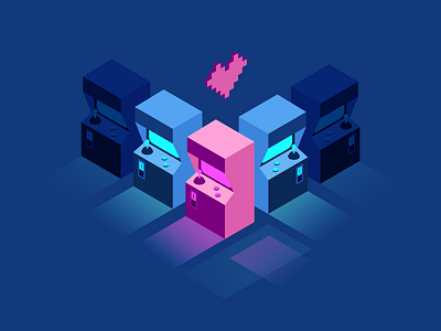 Game on arcade gamer games gaming illustration isometric pixel art video games