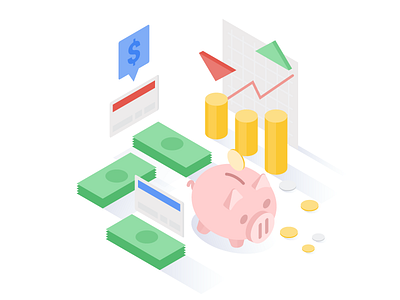 Classic Finance finance isometric market material money piggy stock