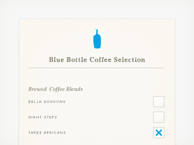 Blue Bottle Coffee List check box list