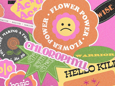 Flower Power Stickers flat graphic design illustrator rawjish typogaphy
