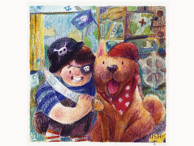 Stevey and Mr Smee - WFH Pirates - Character Concept Art animation animators of india character design childrens art childrens illustration childrens storybook dog art illustration illustrator illustrators of india inktober pencil color pirates watercolor women who design