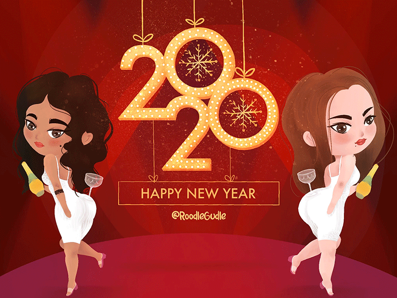 Happy New Year 2020 animation character art design digital painting doodle doodle art doodles gif animation illustration procreate