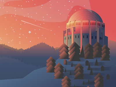 Hollyweird - WIP city griffith observatory hollywood illustration la landscape los angeles moon son stars trees