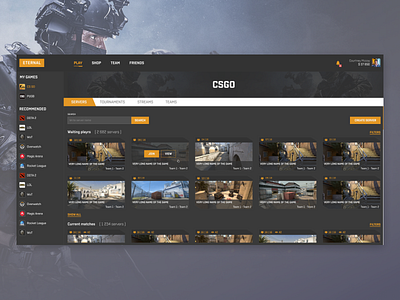 ETERNAL cybersport dark dark ui design first shot game game platform hello dribble ui
