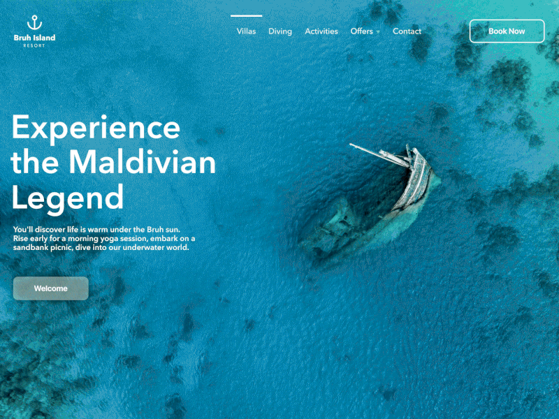 Bruh Island Resort Landing Page clean design figma icon landing page learning logo prototype typography ui web design