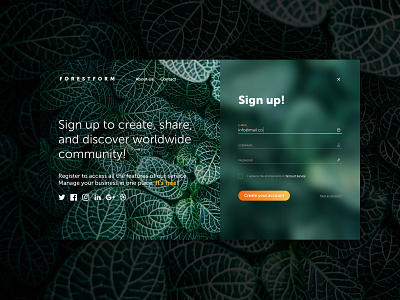 Sign Up - F O R E S T F O R M clean design daily 100 challenge design landing page learning sketch ui web design