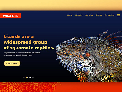 Wild Life Home Page branding design illustration lizard typography web design wild animal