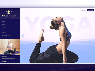 Yoga classes blue branding classes design fitness flat logo mockup purpule soothing typography website woman yoga