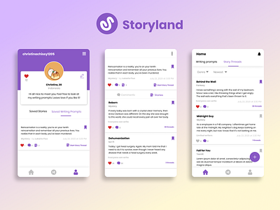 Storyland : Writing Prompts and Chain Story-Writing android iphone mobile mobile app mobile apps mobile ui mobile ui design profile profile page purple reading app simple ui ui ux ui design uidesign uiux writing app writing platform writing prompt