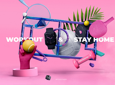 Stay Home &Workout 3d composition digital graphic design sports design