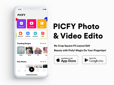 PICFY - Photo Editing & Collage Maker android app design app ui concept ios ios app photoediting photoshop poster ui ux videoediting