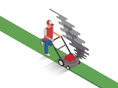 Lawn Mower Dude gas illustration isometric lawn mowing pollution smoke
