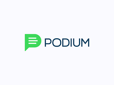 Podium branding bubble comment green letter p logos logotype podium