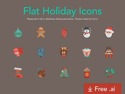 Free Flat Holiday Icons cards christmas free freebie holiday icons illustrator vector