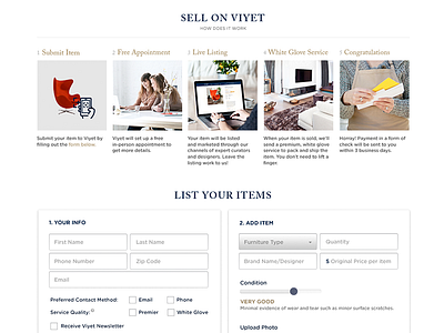 Viyet Sell Page consignment ecommerce furniture ui viyet website